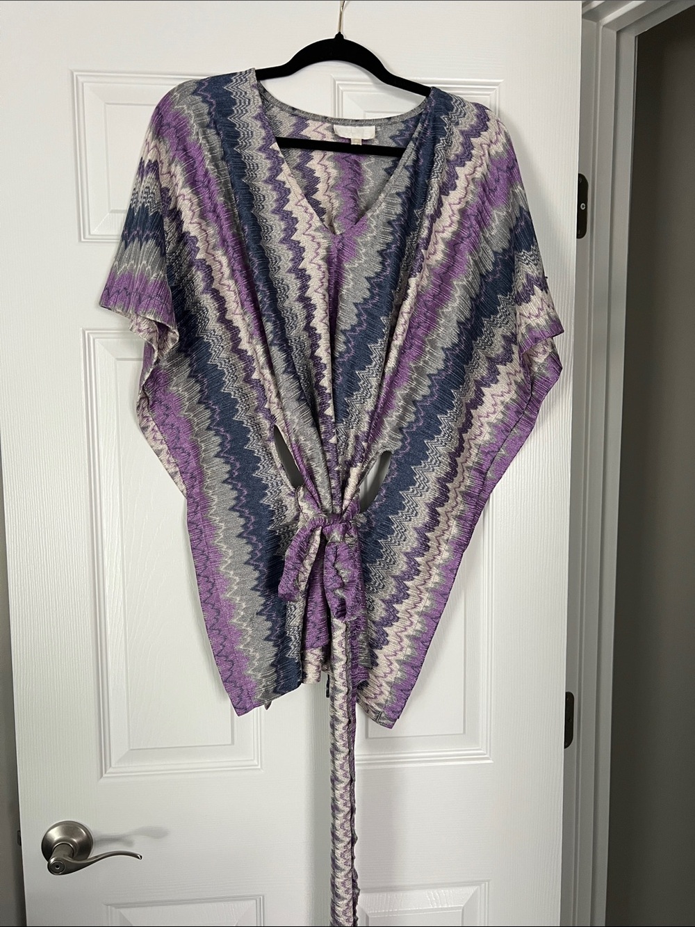 Tie-Front Chevron Tunic in Purple and Gray